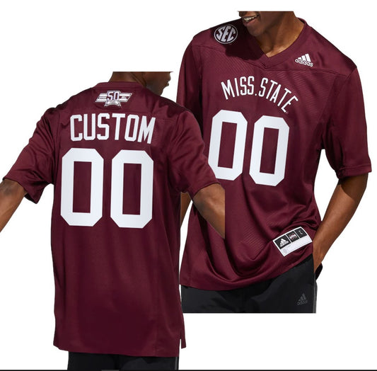 Custom Mississippi State Bulldogs Jersey Name and Number NCAA College Football Maroon Dowsing x Bell 50 Year