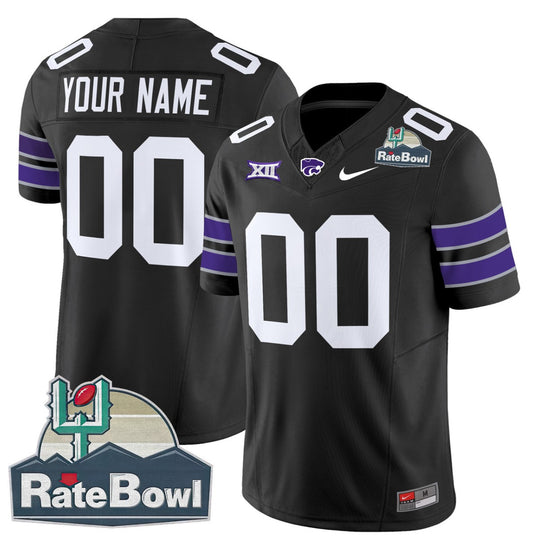 Custom Kansas State Wildcats Jersey 2025 Rate Bowl Patch Football Black