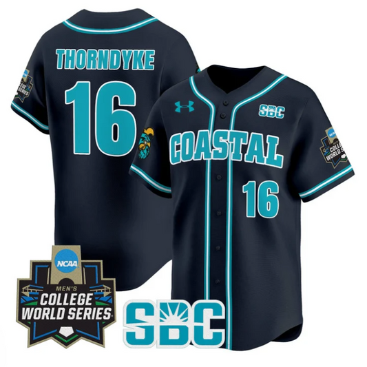Colby Thorndyke Jersey #16 Coastal Carolina Chanticleers 2025 World Series Navy