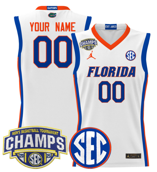 Custom Florida Gators Jersey 2025 SEC Tournament Champions Stitched White