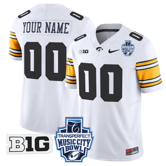 Custom Iowa Hawkeyes Jersey 2024 Music City Bowl Patch Stitched White