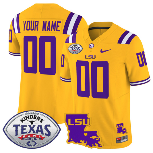 Custom LSU Tigers Jersey 2024 Texas Bowl Patch Football Stitched Gold