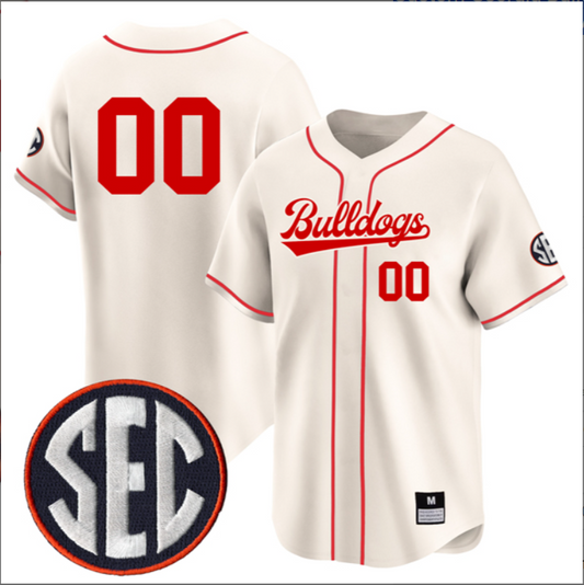 Custom Georgia Bulldogs Baseball Cream Full Button Jersey All Stitched SEC Patch
