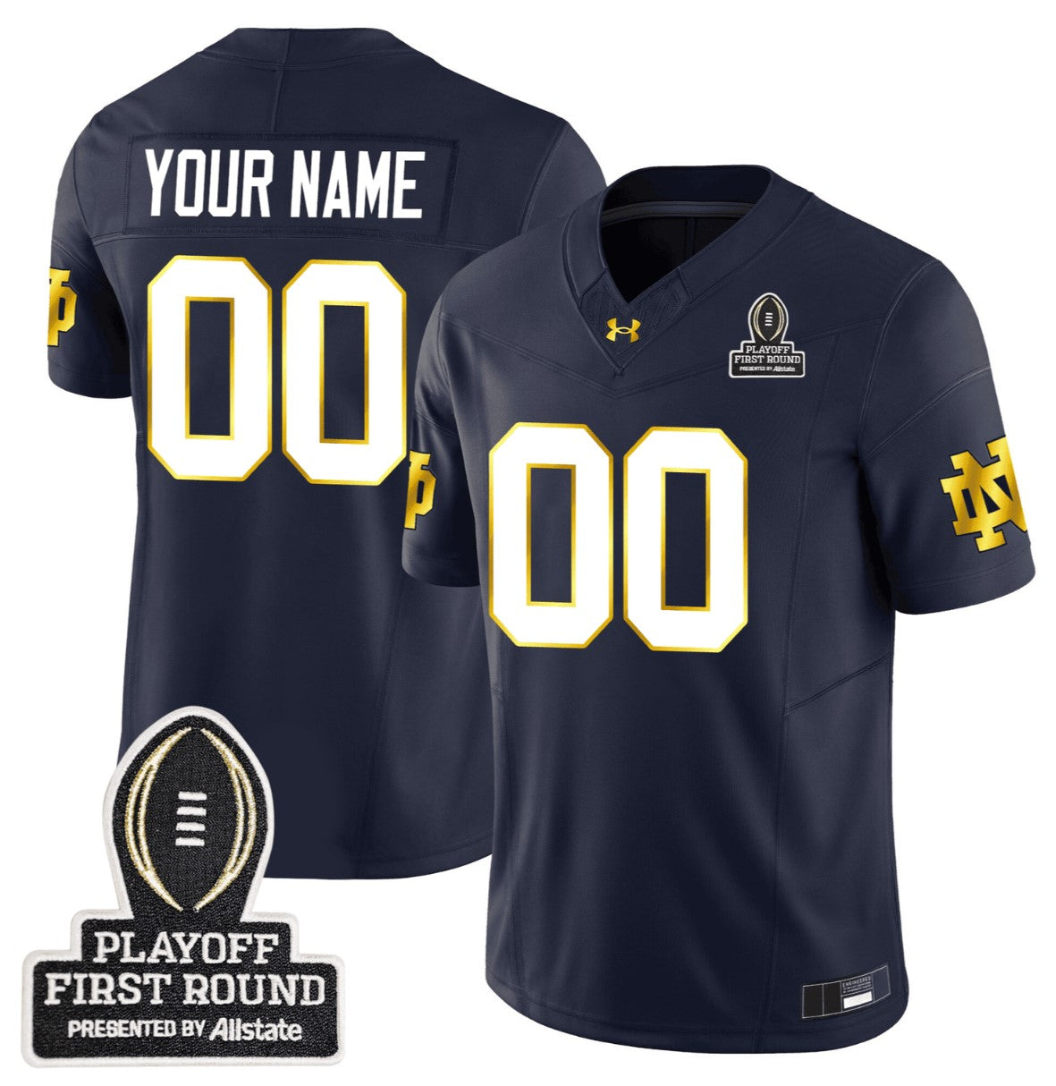 Custom Notre Dame Fighting Irish Jersey CFP First Round Patch Football Navy