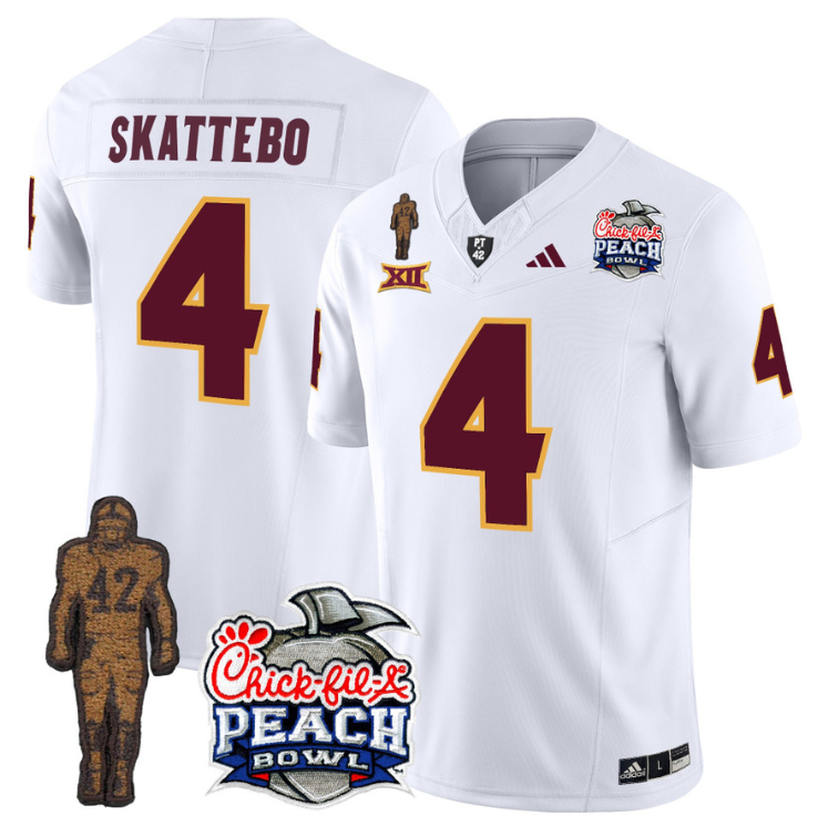 Cam Skattebo Jersey #4 Sun Devils Pat Tillman Peach Bowl Patch White