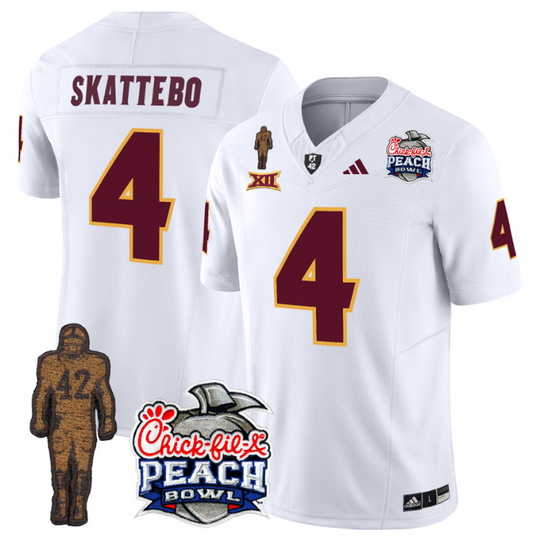 Cam Skattebo Jersey #4 Sun Devils Pat Tillman Peach Bowl Patch White