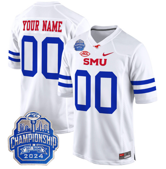 Custom SMU Mustangs Jersey 2024 ACC Championship Patch Football White