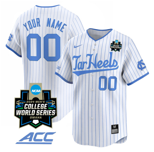 Custom North Carolina Tar Heels Jersey 2024 College World Series Vapor Premier Limited NCAA Baseball Stitched White Pinstripe