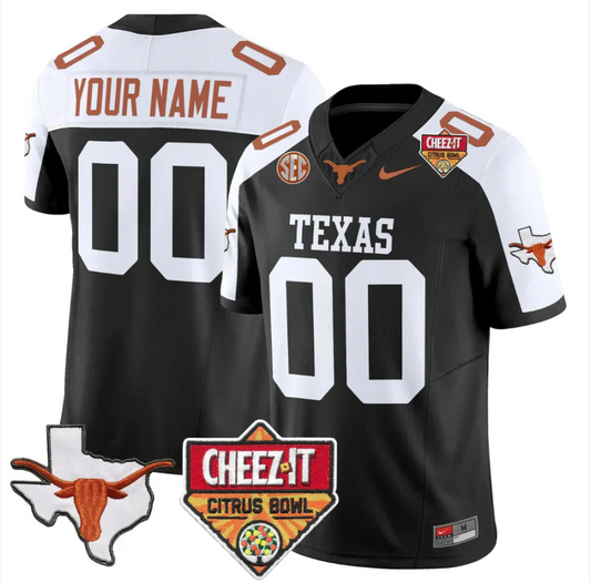 Custom Texas Longhorns Jersey 2025 State Map Citrus Bowl Patch Stitched