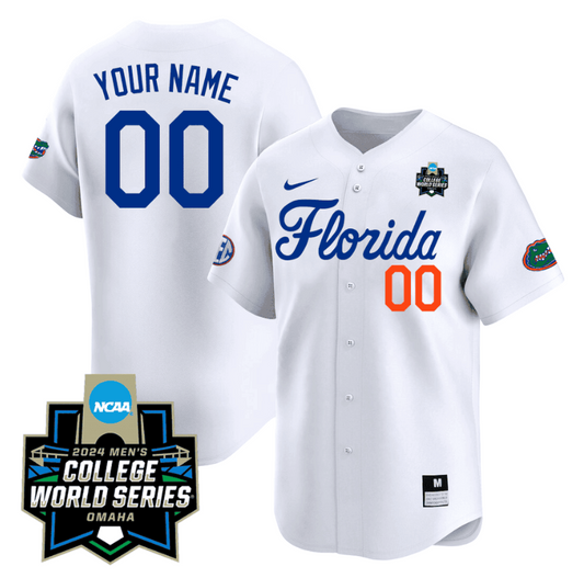 Custom Florida Gators Jersey 2024 College World Series Vapor Premier Limited NCAA Baseball Stitched White