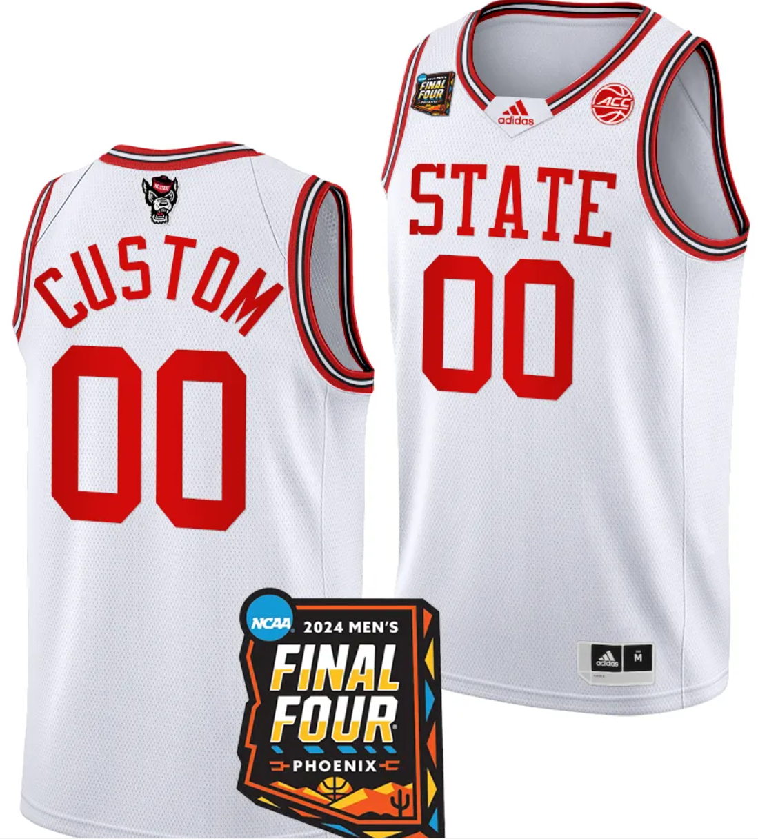 Custom NC State Wolfpack Jersey Name and Number 2024 NCAA March Madness Final Four Basketball White