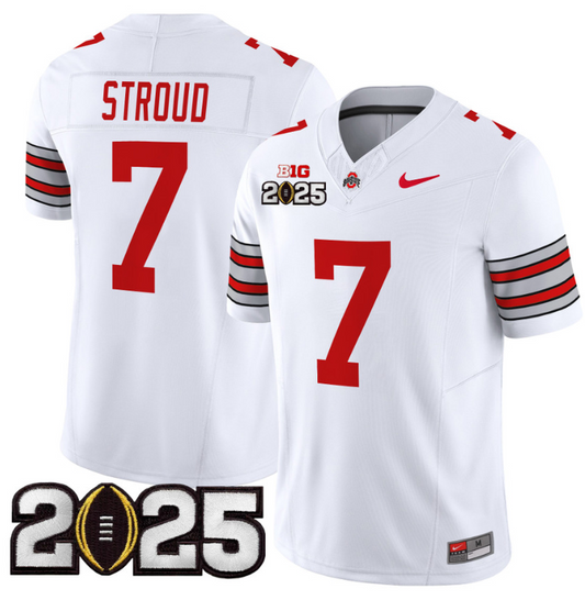 CJ Stroud Jersey #7 Ohio State 'Heritage Stripe' 2025 CFP Final Patch White