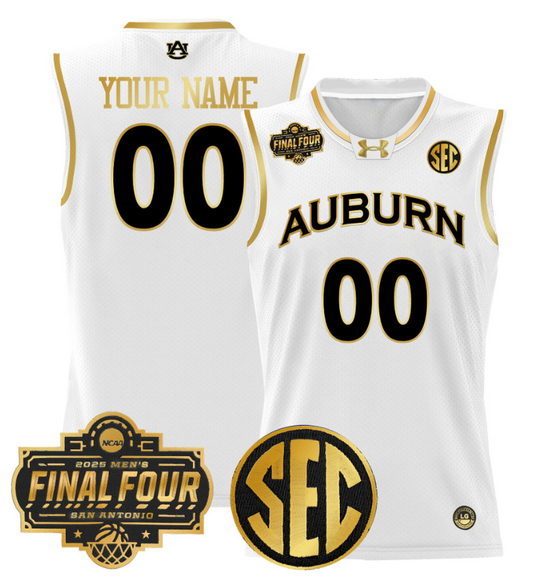 Custom Auburn Tigers Jersey 2025 Final Four Patch Basketball Stitched White Gold