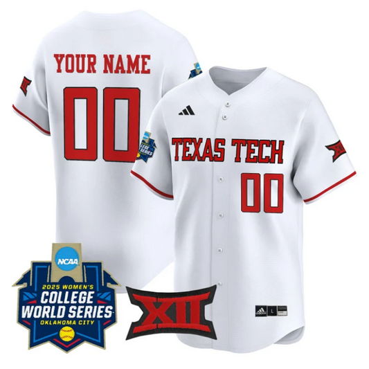 Custom Texas Tech Red Raiders Jersey Softball 2025 World Series Stitched White