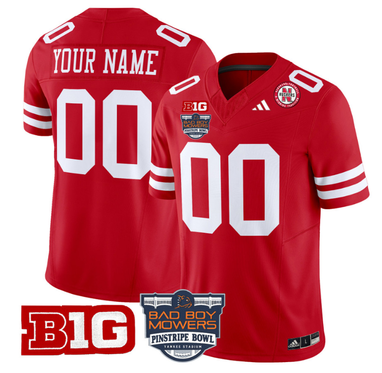 Custom Nebraska Cornhuskers Jersey 2025 Pinstripe Bowl Patch Football Scarlet
