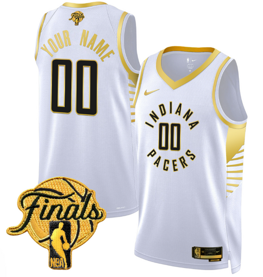Custom Indiana Pacers Jersey 2025 Finals Swingman Stitched White Gold
