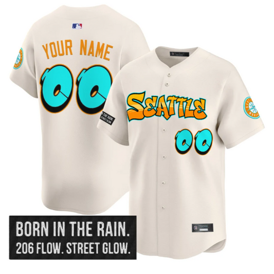 Custom Seattle Mariners Jersey Name, Number Graffiti Emerald Drop Edition Cream