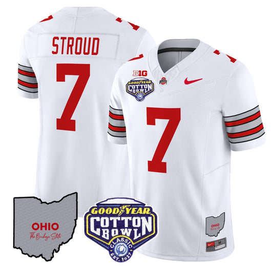 CJ Stroud Jersey #7 Ohio State Buckeyes Cotton Bowl Patch Stitched White