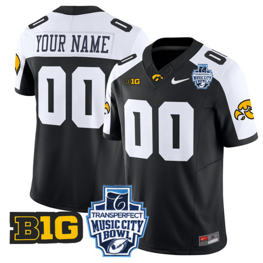 Custom Iowa Hawkeyes Jersey 2024 Music City Bowl Patch Stitched Black Alternate
