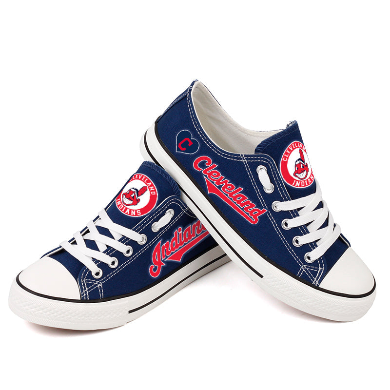 Cleveland Indians Limited Print MLB Baseball Fans Low Top Canvas Shoes Sport Sneakers T-DAC171L