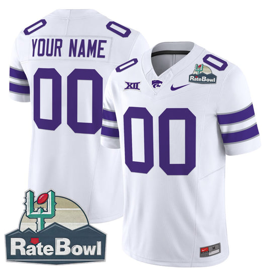 Custom Kansas State Wildcats Jersey 2025 Rate Bowl Patch Football White