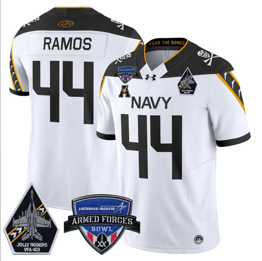 Colin Ramos Jersey #44 Navy Midshipmen 2025 Armed Forces Bowl Patch White
