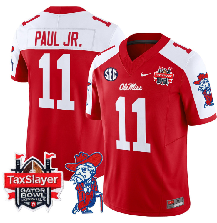 Chris Paul Jr Jersey #11 Ole Miss Rebels 2024 Gator Bowl V2 Red Alternate