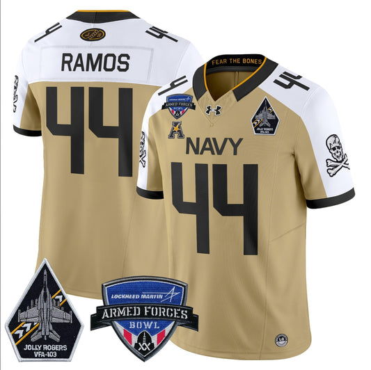 Colin Ramos Jersey #44 Navy Midshipmen 2025 Armed Forces Bowl Patch Gold Alternate