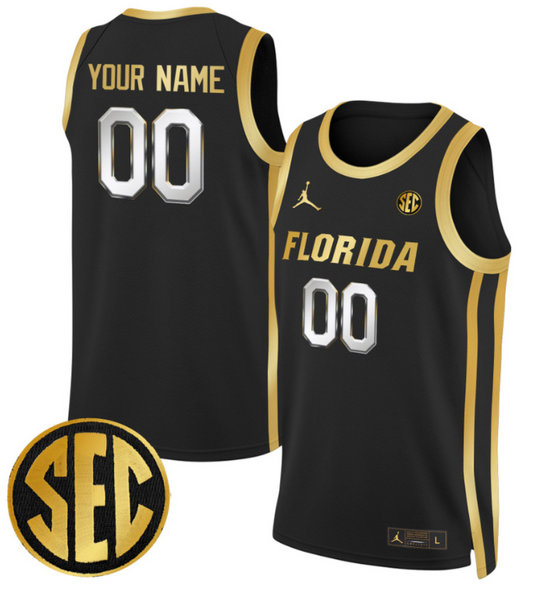 Custom Florida Gators Jersey Name, Number 2024 Swingman Basketball Black Gold