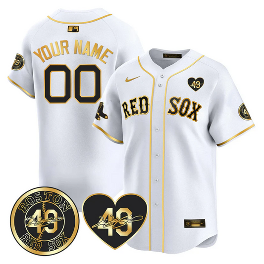 Custom Boston Red Sox Jersey Tim Wakefield Memorial Patch Stitched White Gold