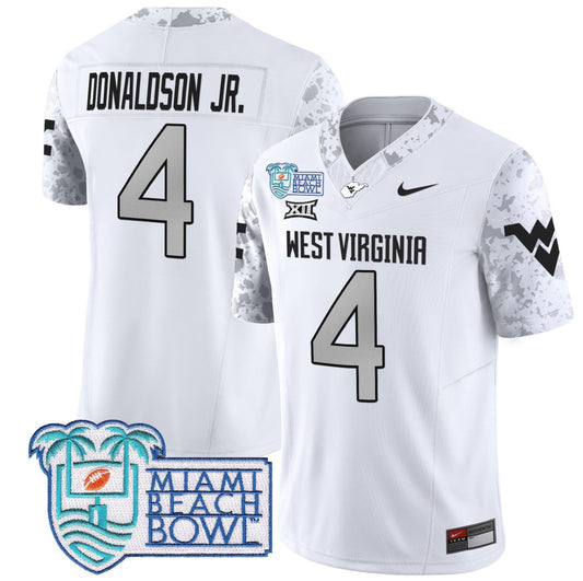 CJ Donaldson Jr Jersey #4 West Virginia Mountaineers 2025 Miami Beach Bowl White