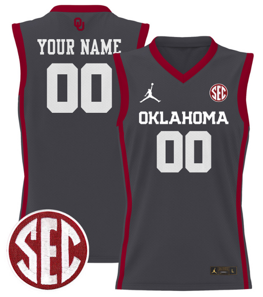 Custom Oklahoma Sooners Jersey 2024 Lightweight Basketball Stitched Anthracite