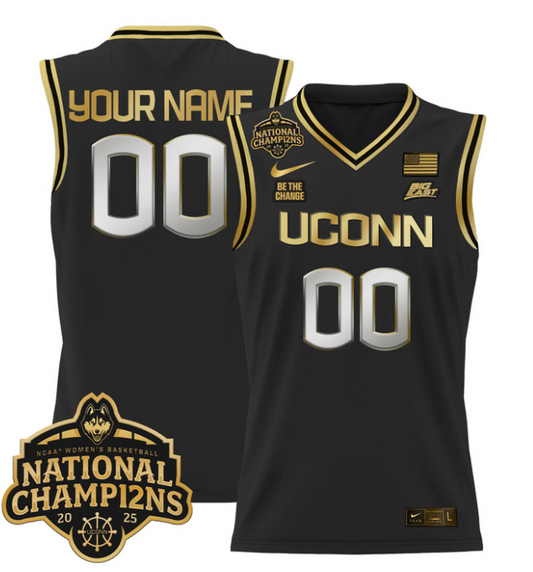 Custom UConn Huskies Jersey  2025 National Champions Patch Stitched Black Gold