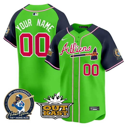 Custom Atlanta Braves Jersey Atliens Hank Aaron Patch Vapor Limited  Stitched Green Alternate
