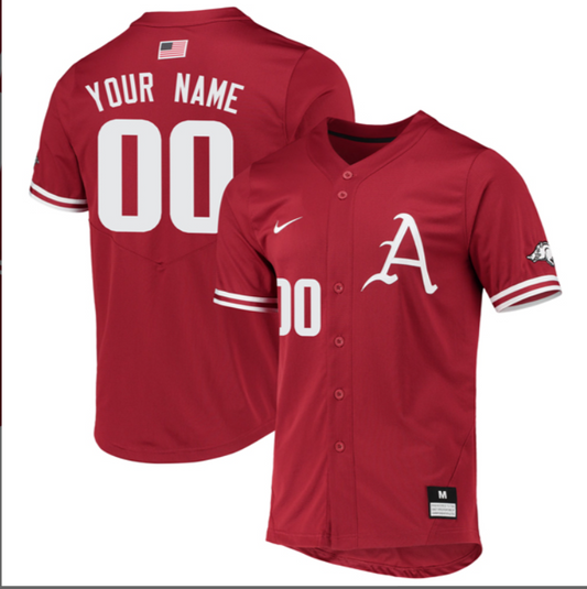 Custom Arkansas Razorbacks Baseball Cardinal Full Button Jersey Stitched