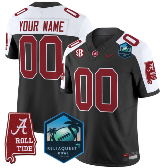 Custom Alabama Crimson Tide Jersey 2025 ReliaQuest Bowl Patch Black