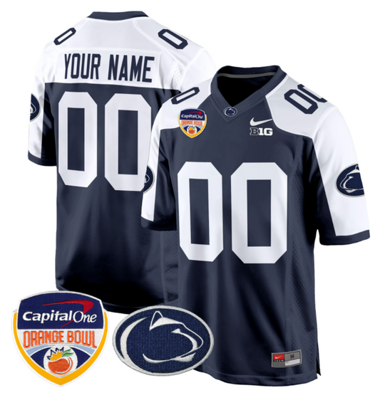 Custom Penn State Jersey Name, Number Orange Bowl Patch Football Navy Alternate