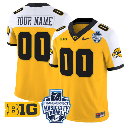 Custom Iowa Hawkeyes Jersey 2024 Music City Bowl Patch Stitched Gold Alternate