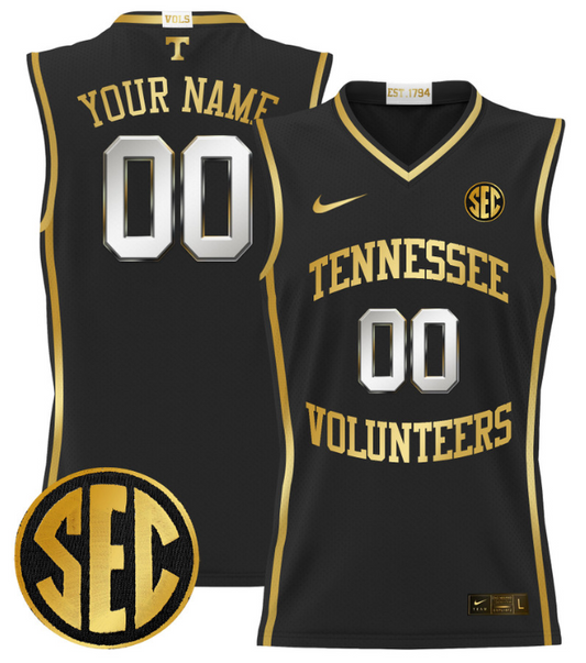 Custom Tennessee Vols Jersey Name, Number 2024 Lightweight Basketball Black Gold