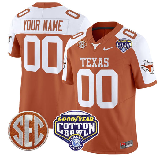 Custom Texas Longhorns Jersey Name, Number Cotton Bowl Patch Orange Alternate