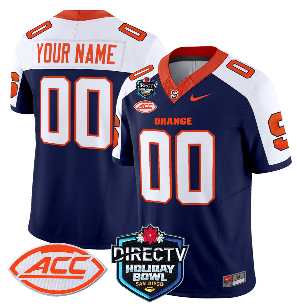 Custom Syracuse Orange Jersey Name, Number 2025 Holiday Bowl Patch Navy Alternate