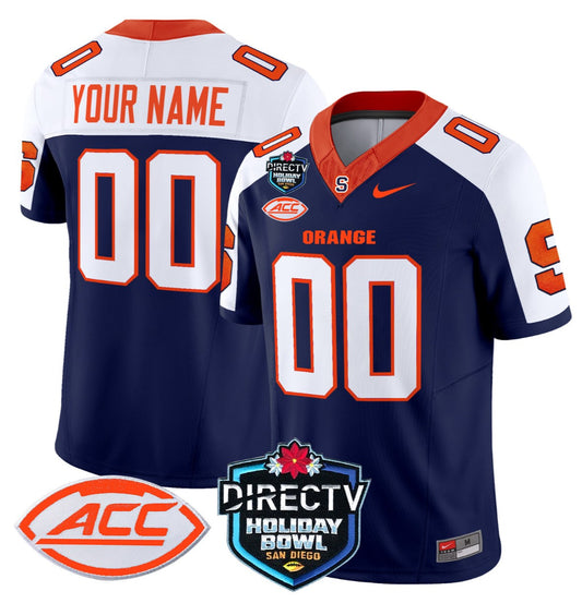 Custom Syracuse Orange Jersey Name, Number 2025 Holiday Bowl Patch Navy Alternate