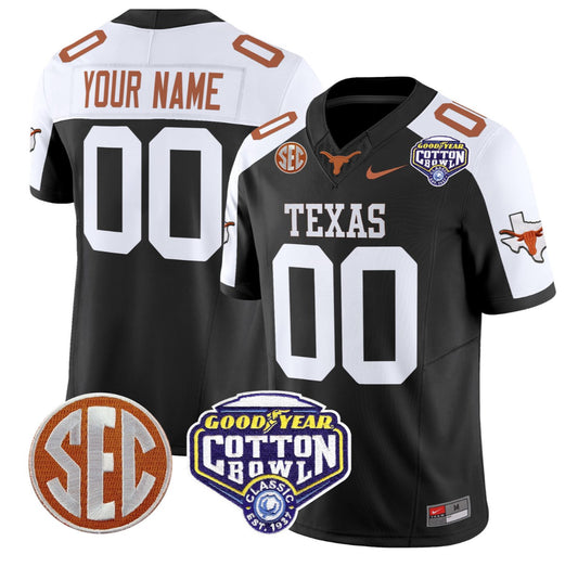 Custom Texas Longhorns Jersey Name, Number Cotton Bowl Patch Black Alternate
