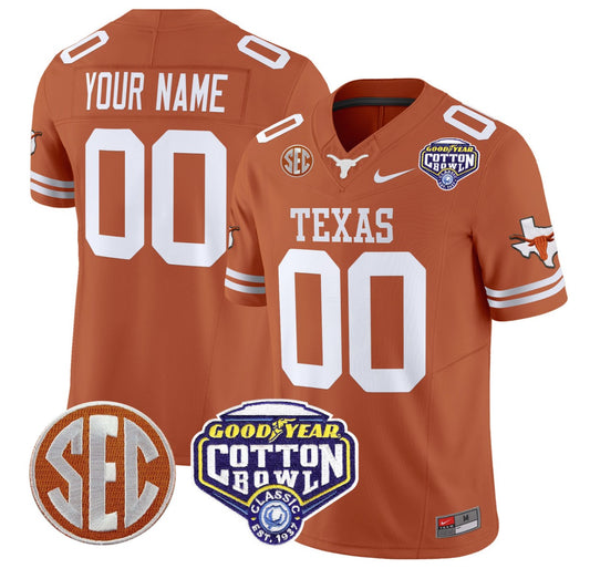 Custom Texas Longhorns Jersey Name, Number Cotton Bowl Patch Stitched Texas Orange