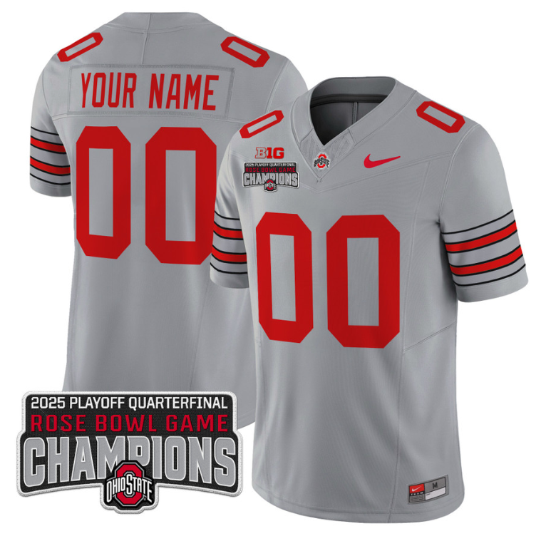 Custom Ohio State Jersey  'Heritage Stripe' 2025 Rose Bowl Champions Gray