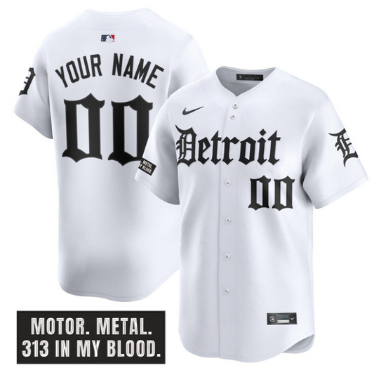 Custom Detroit Tigers Jersey Motor Gothic Edition Vapor Premier Limited Stitched White