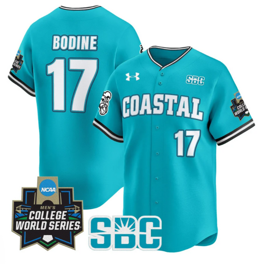 Caden Bodine Jersey #17 Coastal Carolina Chanticleers 2025 World Series Teal