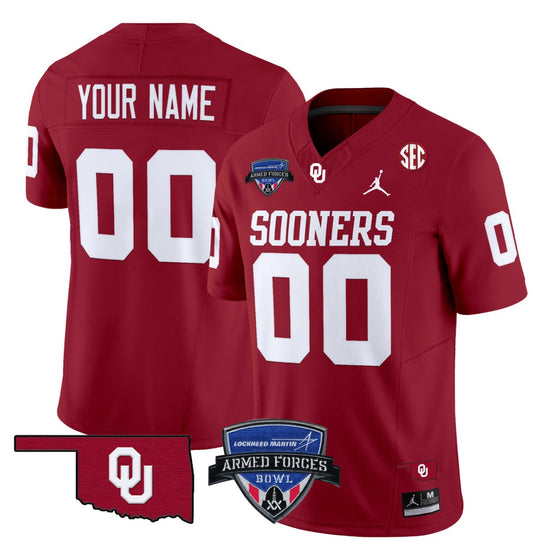 Custom Oklahoma Sooners Jersey 2025 Armed Forces Bowl Patch Vapor Red