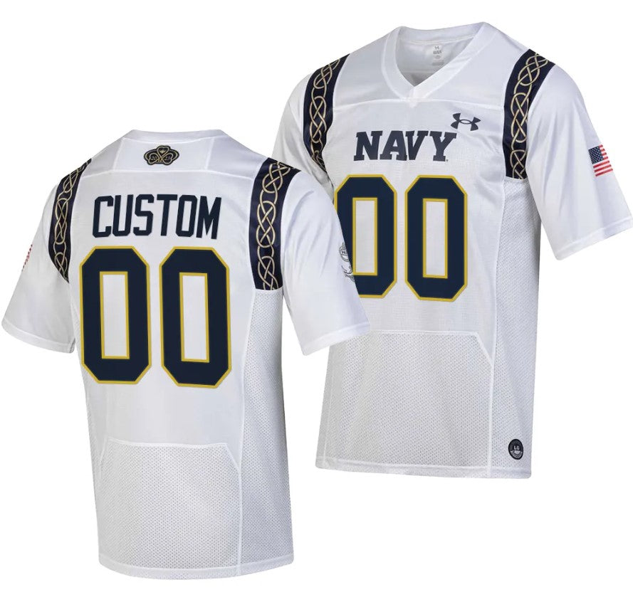Custom Navy Midshipmen Jersey Name and Number College Football 2023 Aer Lingus Classic White Replica