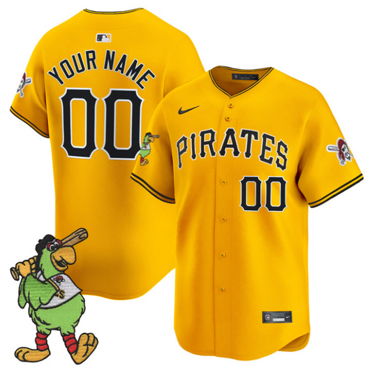 Custom Pittsburgh Pirates Jersey Pirate Parrot Patch Premier Limited Stitched Gold